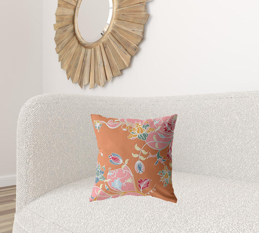 18" Pink Orange Garden Zippered Suede Throw Pillow-1