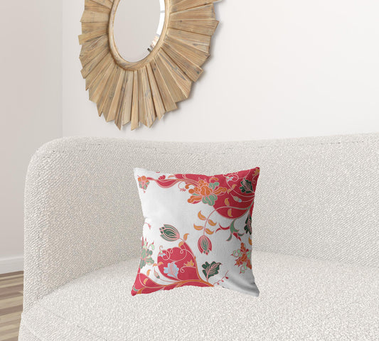 18" Red White Garden Zippered Suede Throw Pillow-1
