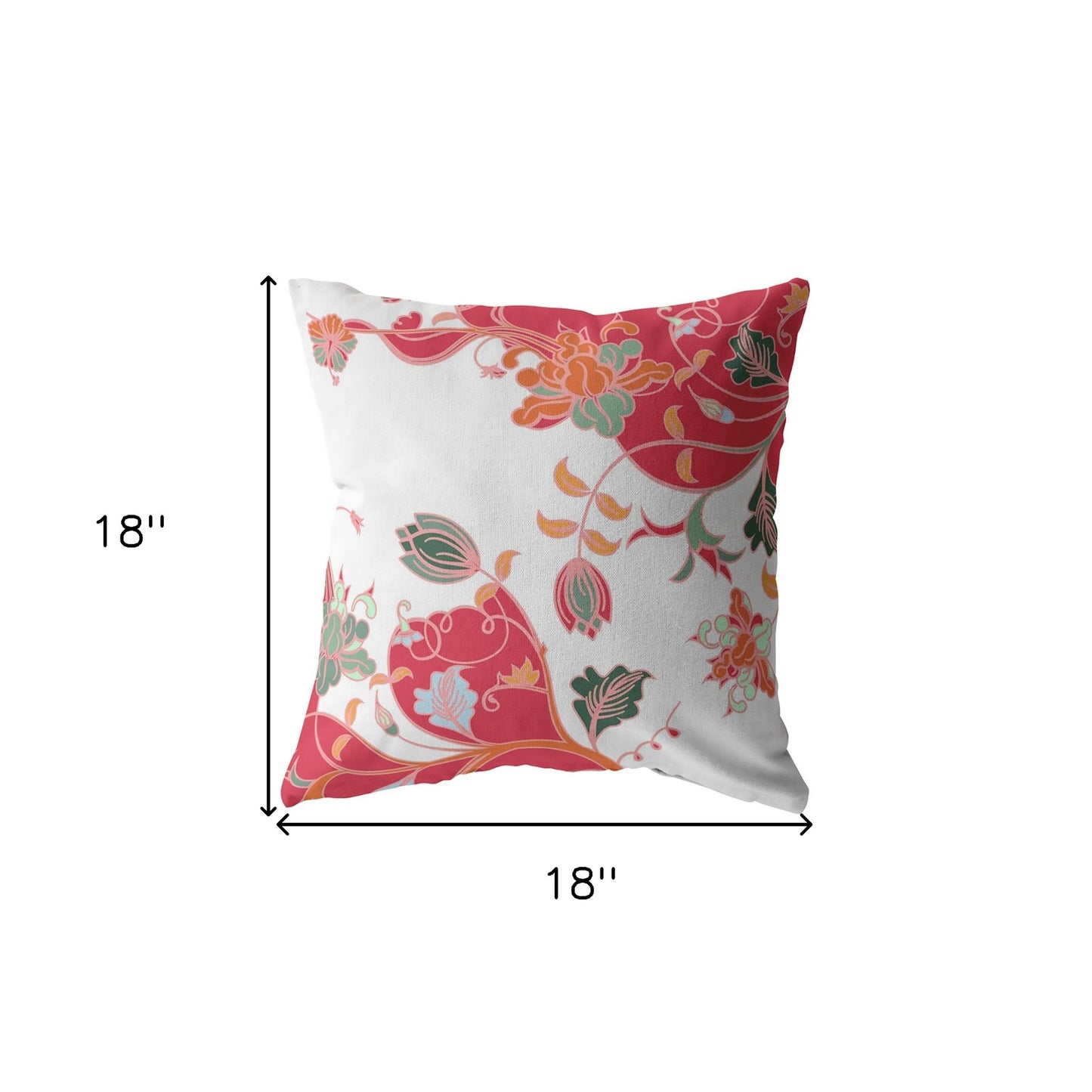 18" Red White Garden Zippered Suede Throw Pillow-5