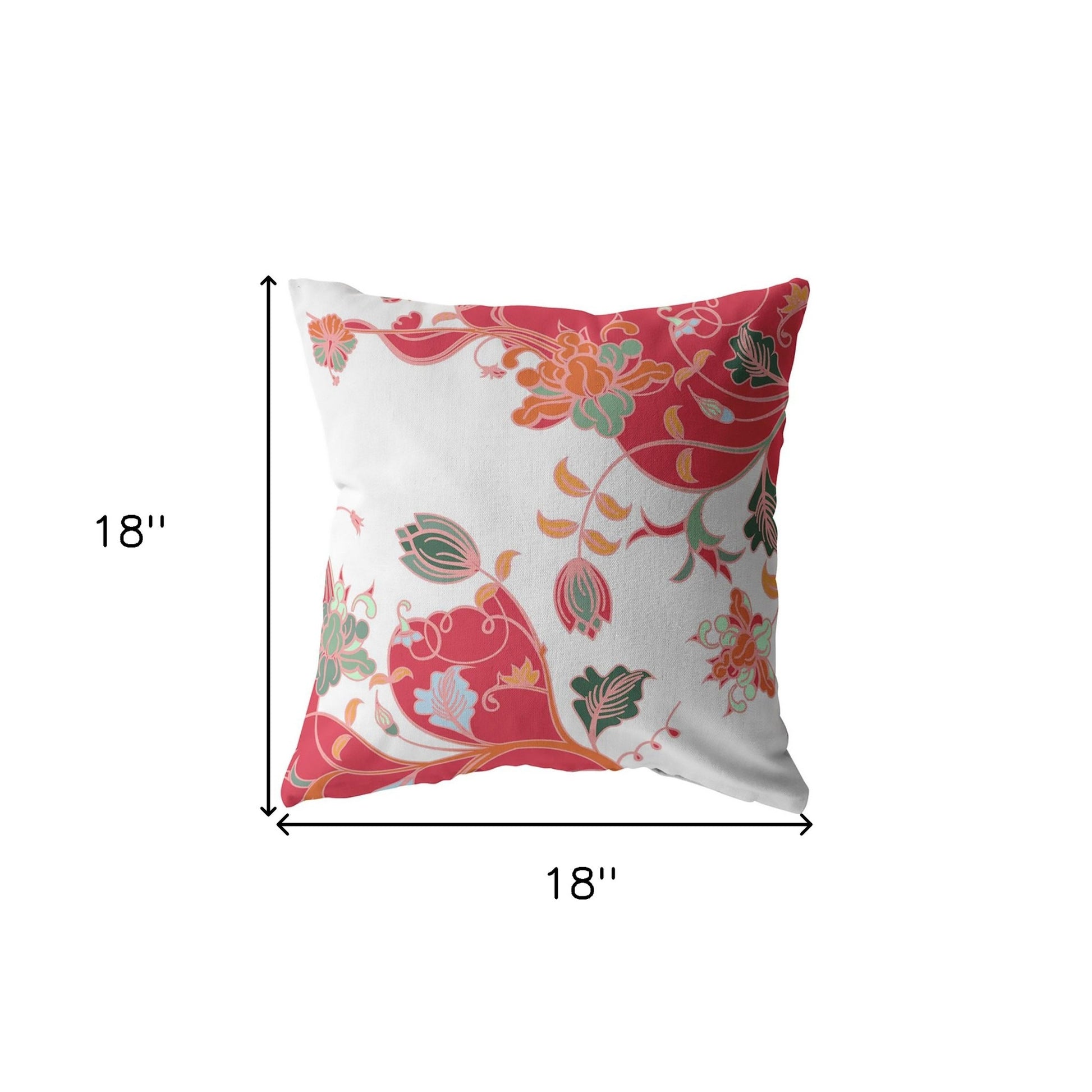 18" Red White Garden Zippered Suede Throw Pillow-5