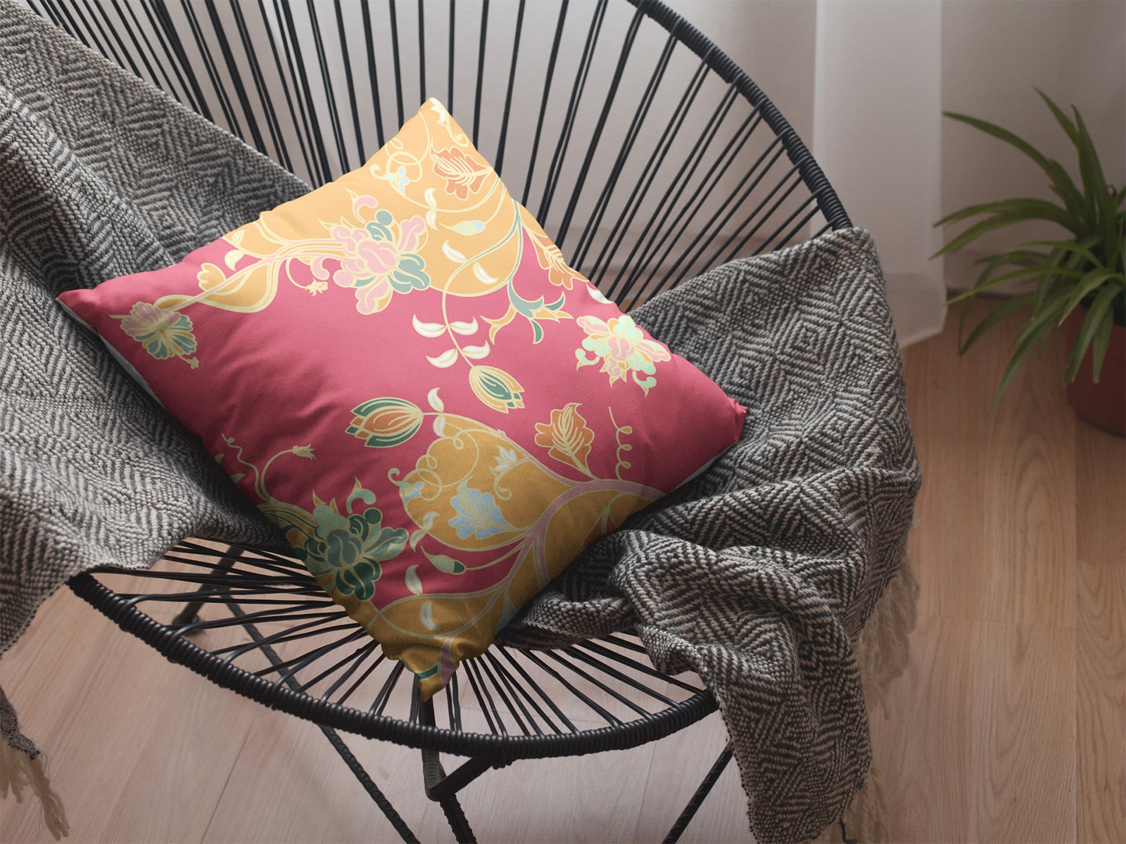 16" Orange Red Garden Zippered Suede Throw Pillow-3