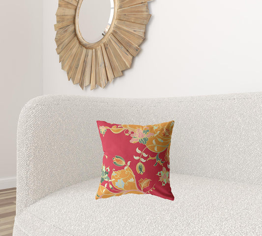 16" Orange Red Garden Zippered Suede Throw Pillow-1