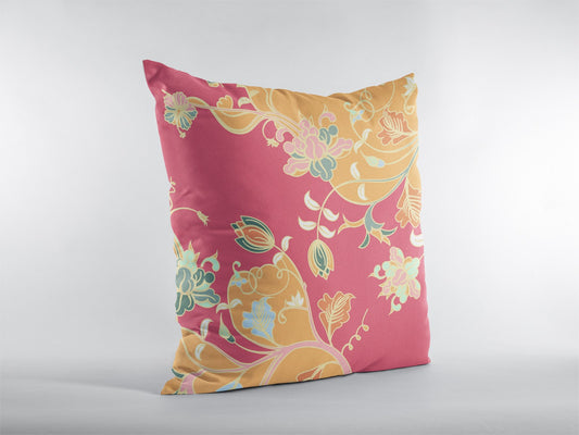 18" Orange Red Garden Zippered Suede Throw Pillow-0
