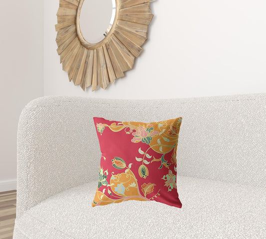 18" Orange Red Garden Zippered Suede Throw Pillow-1