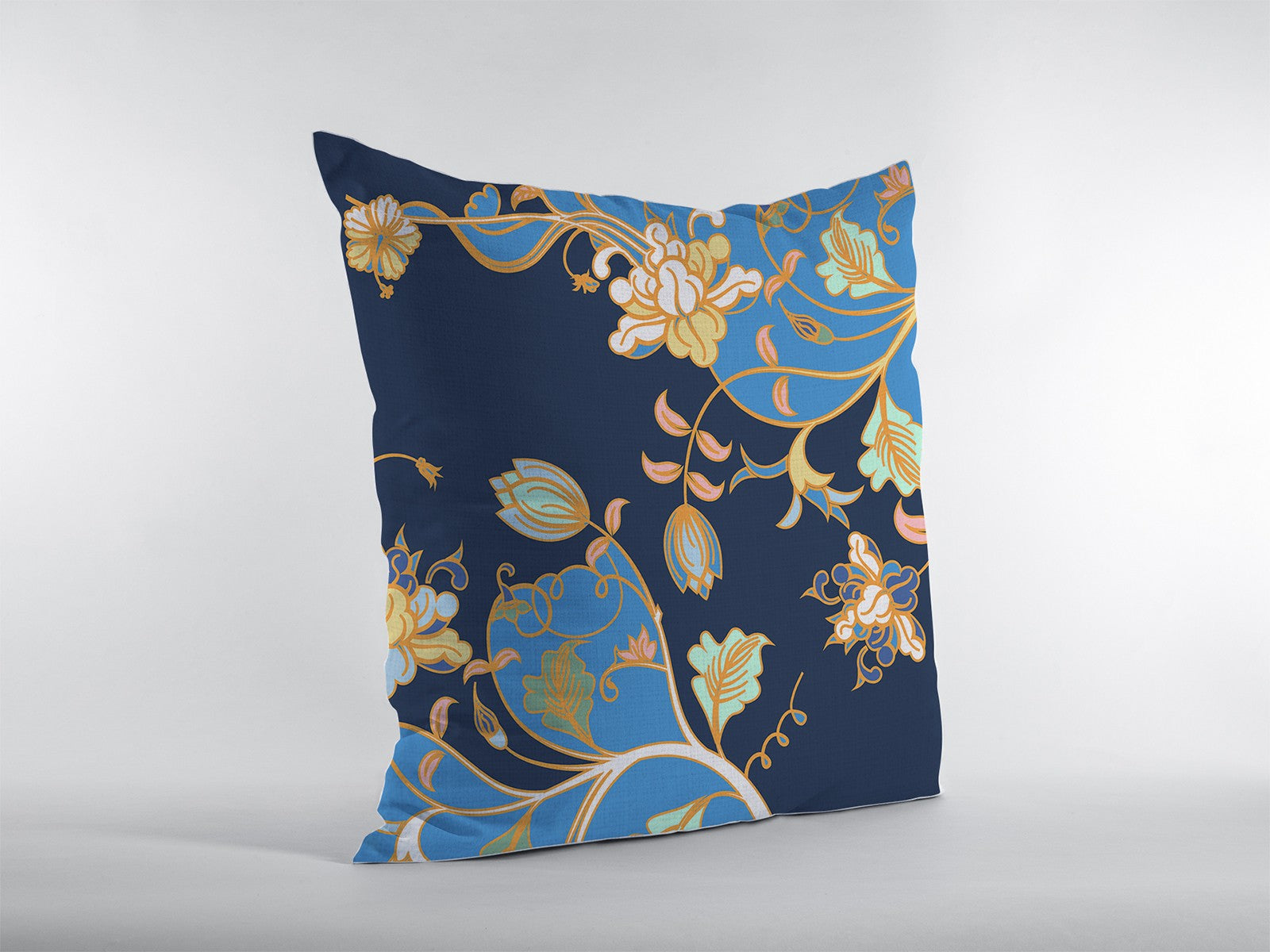 18" Navy Blue Garden Zippered Suede Throw Pillow-0
