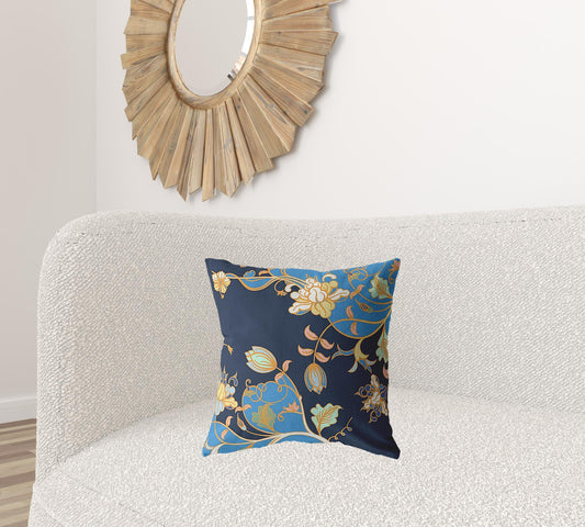 18" Navy Blue Garden Zippered Suede Throw Pillow-1