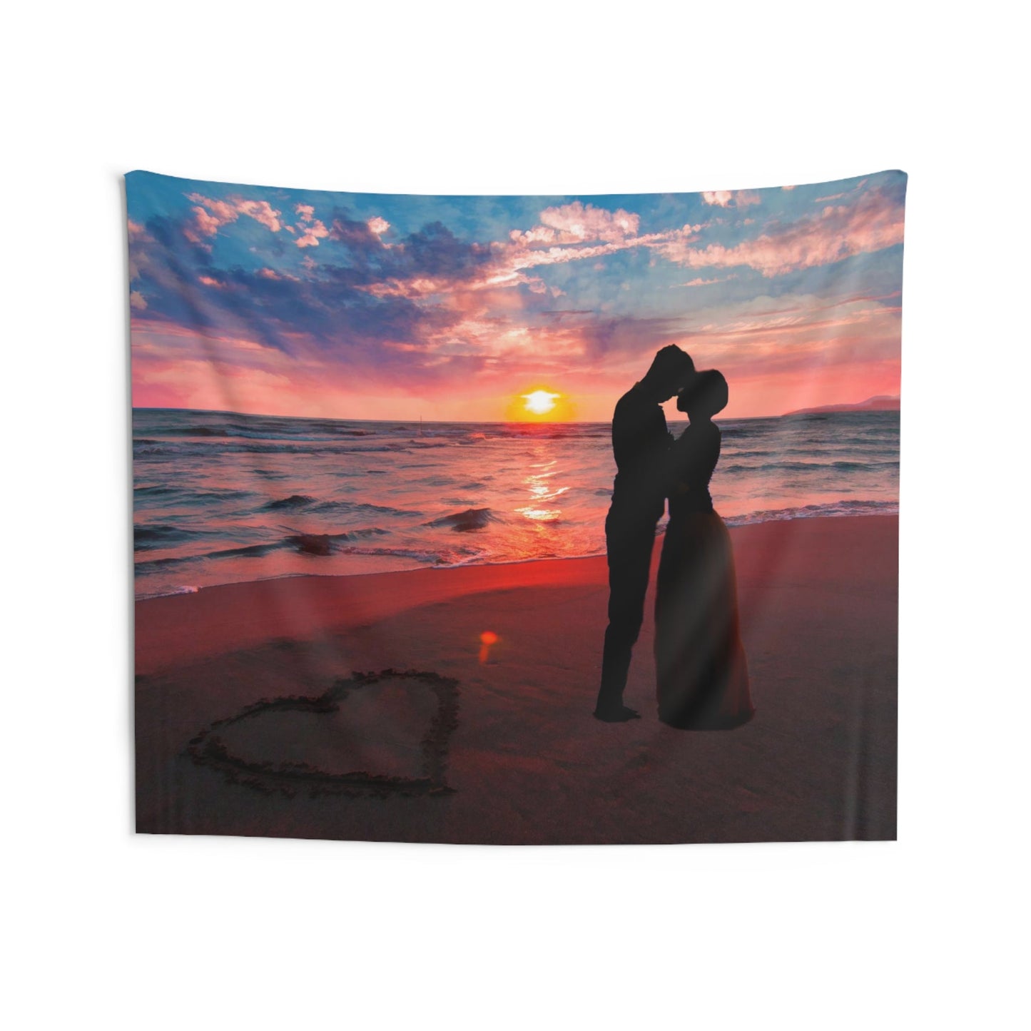 Kiss on beach Couple love Tapestry-3