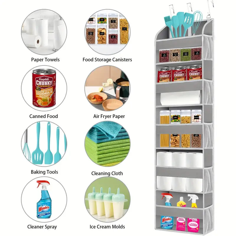 5-Shelf Over-the-Door Organizer with 10 Large Pockets - Light Gray-2