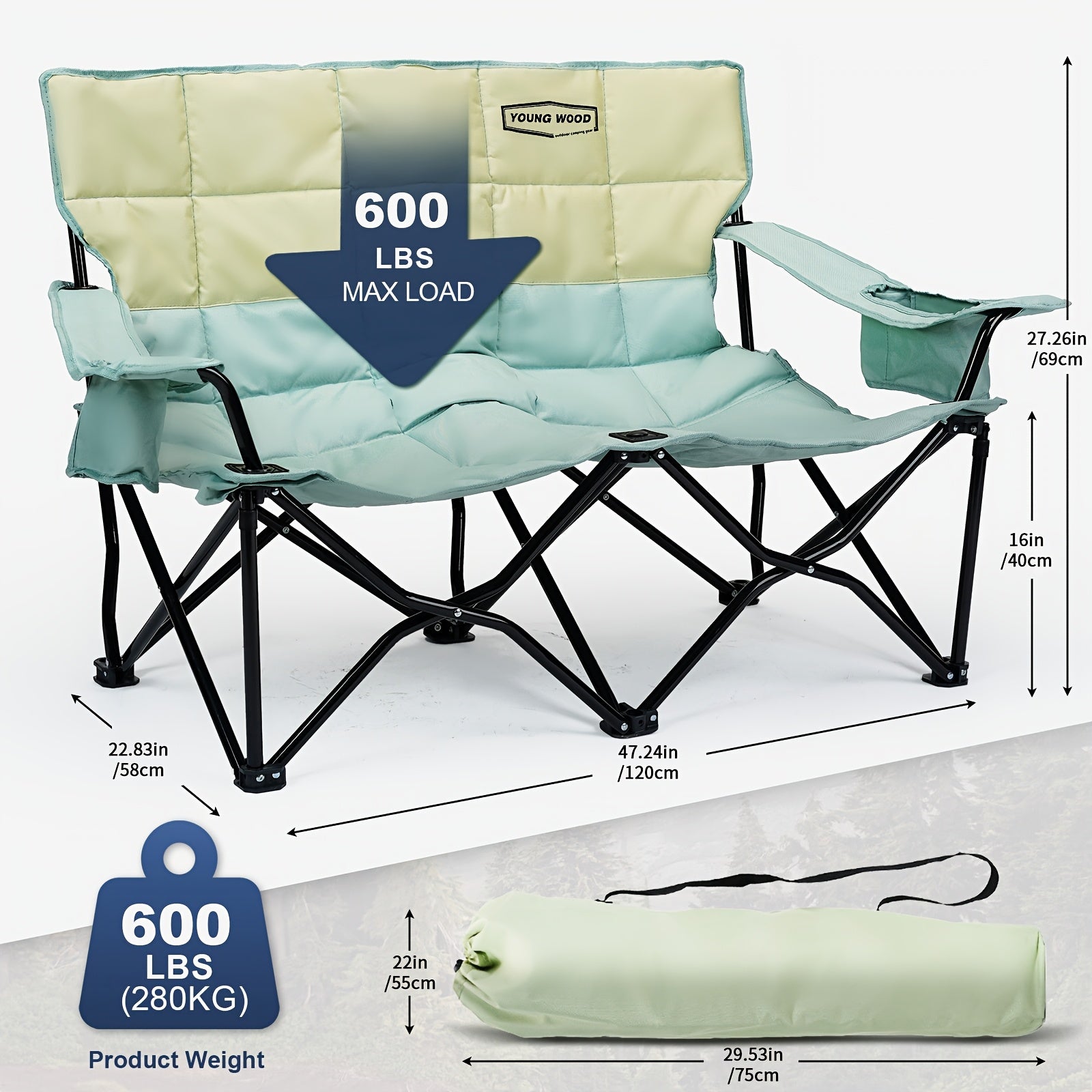Double Camping Chair 2 Person Outdoor Folding Seat-4