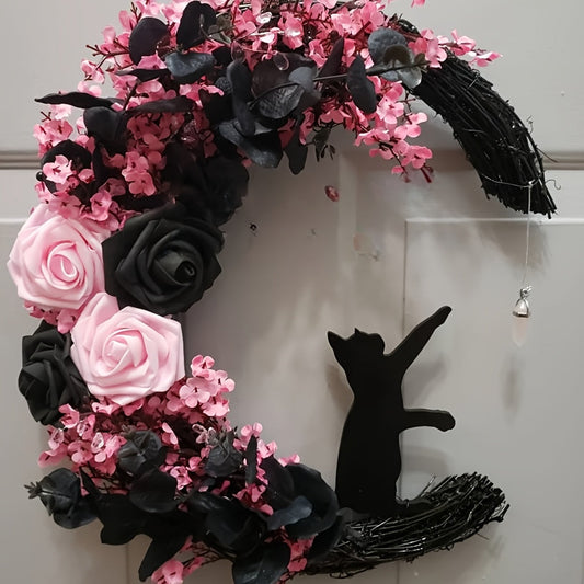 Cat Moon Wreath Halloween Decor-1