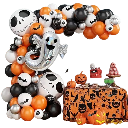 105pcs Balloon Garland Kit: Orange & Black with Ghost Skull Balloons for Nightmare Before Christmas, Day of the Dead, Baby Shower. Perfect for Christmas, Halloween Decor-0