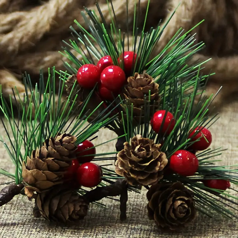 Set of 10 Artificial Christmas Picks - Festive Red Berry Holly Branches for Tree Decor-2