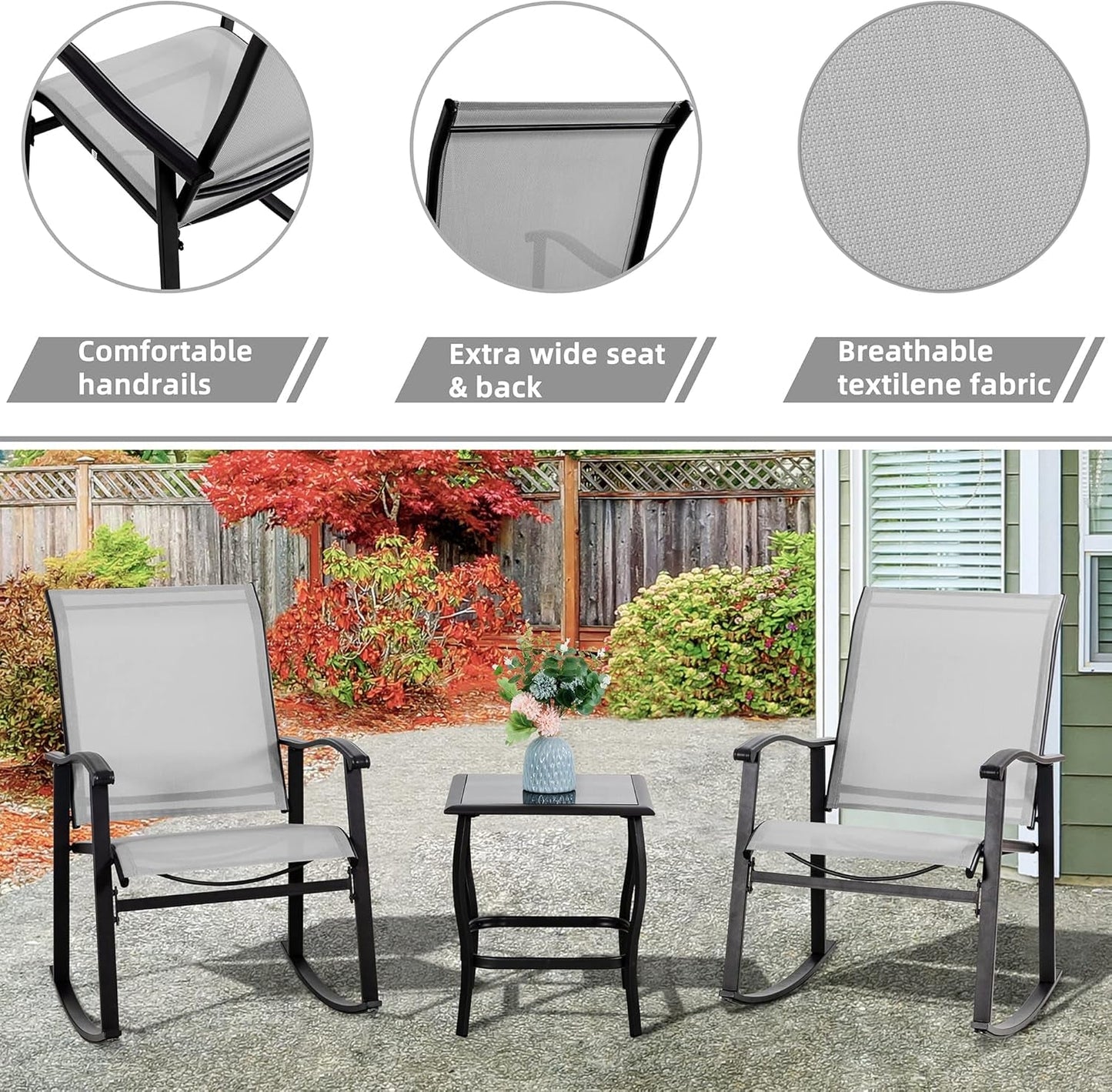 Elegant Three Piece Outdoor Rocking Bistro Furniture Set-3