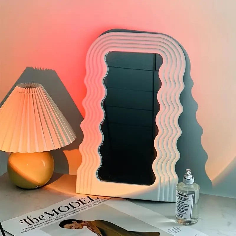 Aesthetic Wall Mounted Mirror With Wave Pattern Frame-2