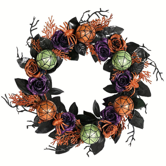 Halloween Wreath Roses and Spider Design-0