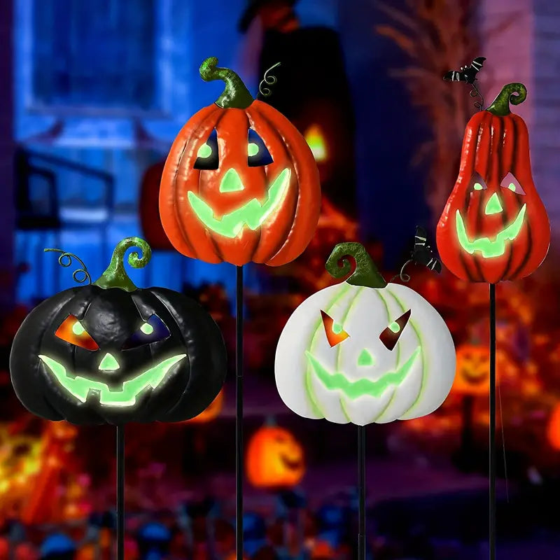 Spooktacular Glow: Set of 4 Halloween Fluorescent Pumpkin Yard Signs-4