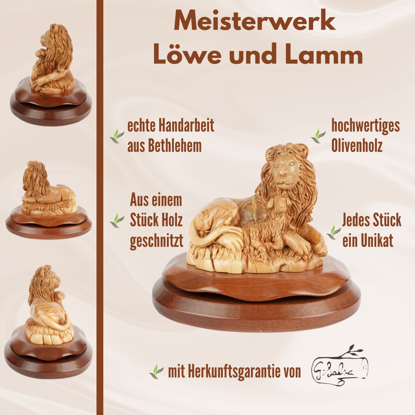 Löwe und Lamm – Symbol des Friedens aus Olivenholz (20 cm)-4