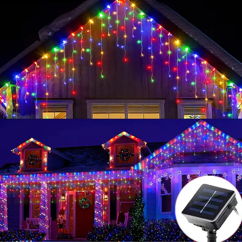 Sparkling Solar Snowfall: LED Icicle Lights for a Merry Christmas-1