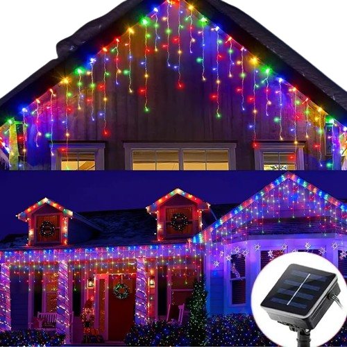 Sparkling Solar Snowfall: LED Icicle Lights for a Merry Christmas-0