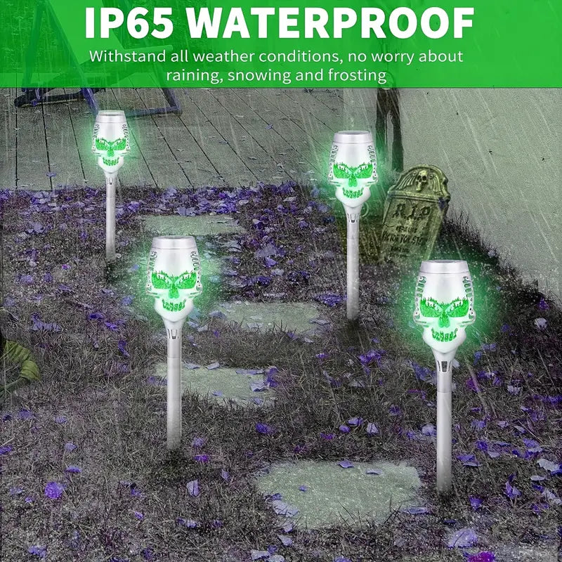 Spooky Solar Torch Set: 4-Pack Skull Lights with Flickering Flame-2