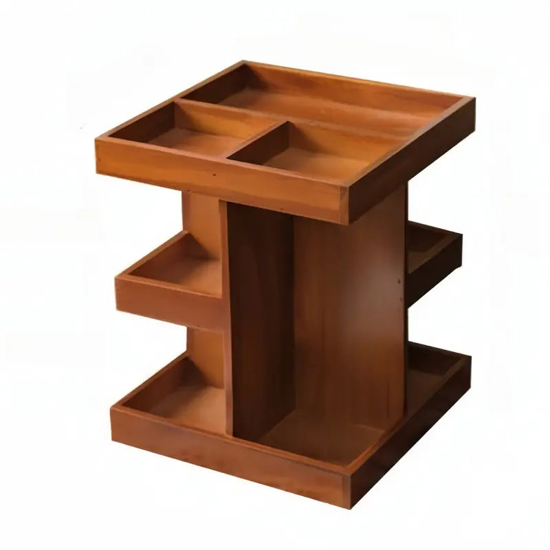 360° Rotating Wooden Cosmetic Storage Shelves - Brown Vanity Shelf-0