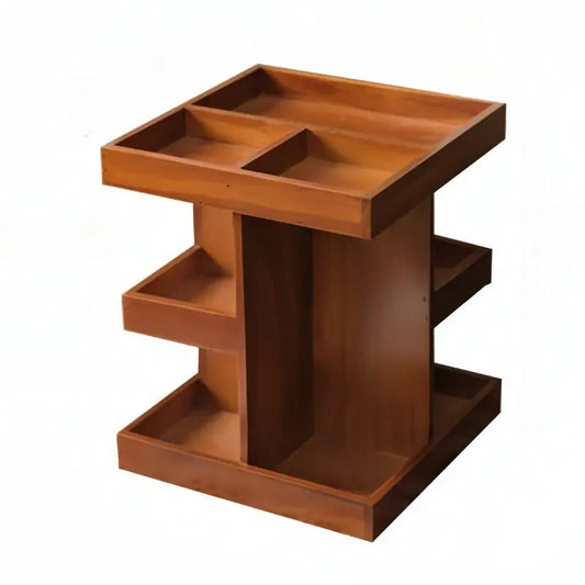 360° Rotating Wooden Cosmetic Storage Shelves - Brown Vanity Shelf-0