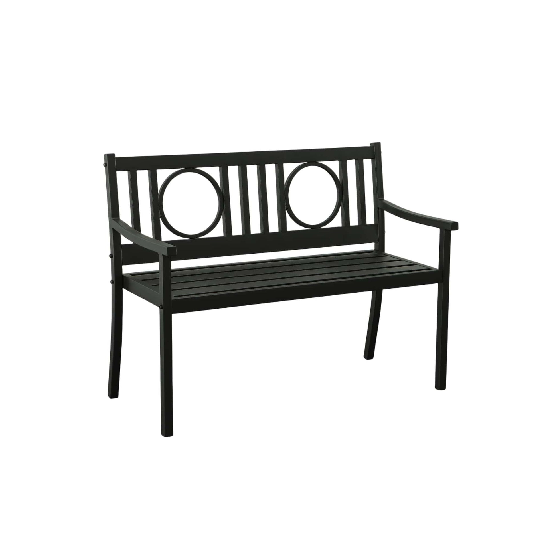 45" Black Metal Geometric Back Garden Patio Bench-1