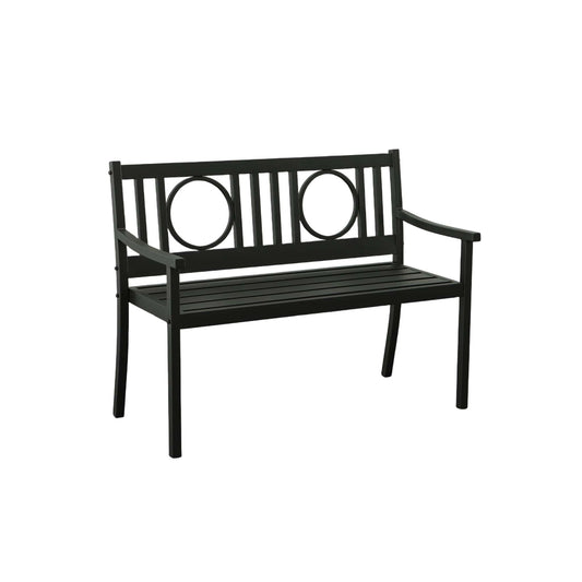 45" Black Metal Geometric Back Garden Patio Bench-1