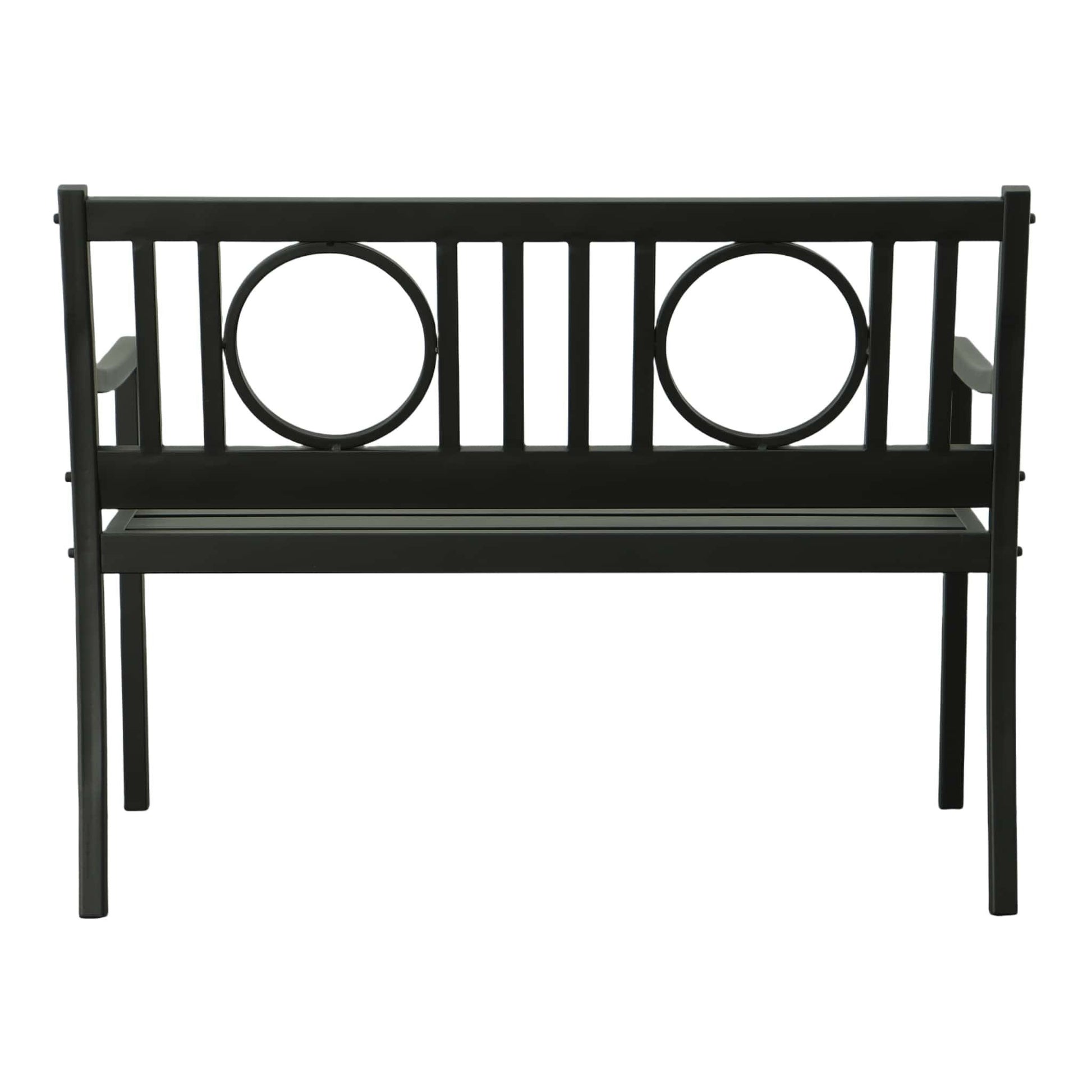 45" Black Metal Geometric Back Garden Patio Bench-2