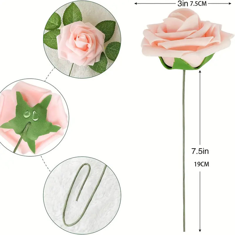 25-Piece Retro Deep and Light Coral Artificial Roses Set with Real Touch Feel-2