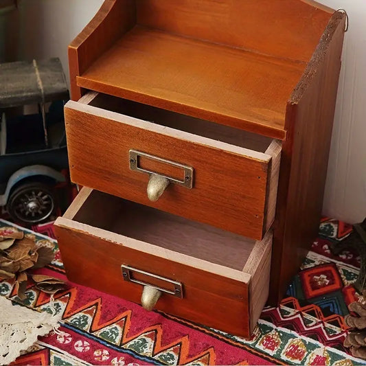 Vintage Solid Wood Drawer Cabinet with Metal Hanging Buckle-1
