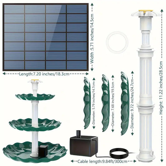 Solar-Powered 3 Tier Bird Bath Fountain Set-1