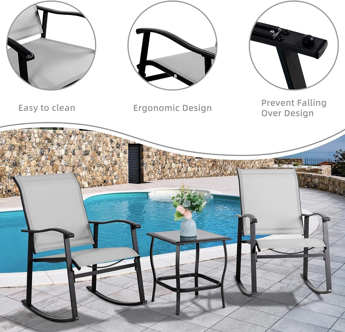Elegant Three Piece Outdoor Rocking Bistro Furniture Set-2