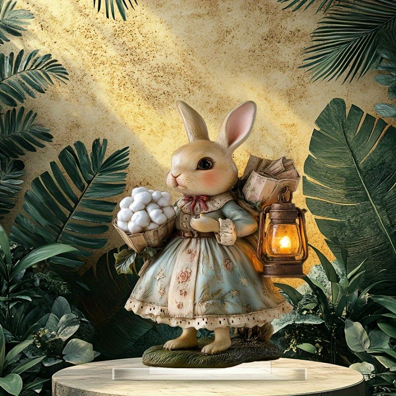 2D Boho Easter Bunny Acrylic Tabletop Statue-1