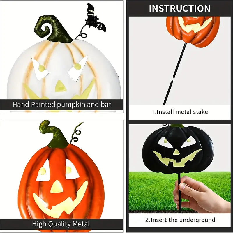 Spooktacular Glow: Set of 4 Halloween Fluorescent Pumpkin Yard Signs-3