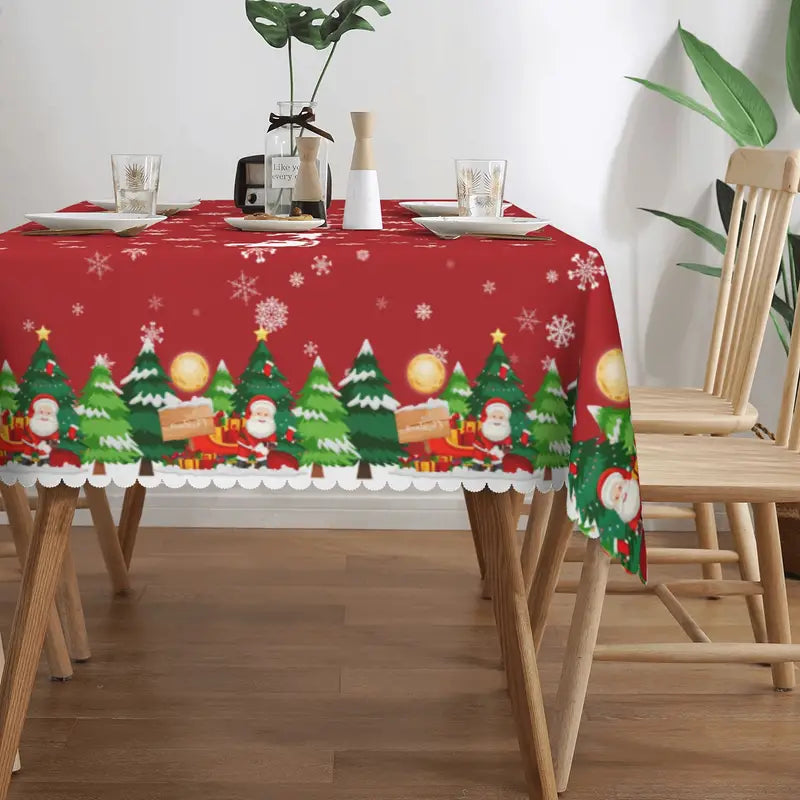 Transform Your Table with 1pc Merry Christmas Polyester Tablecloth-4