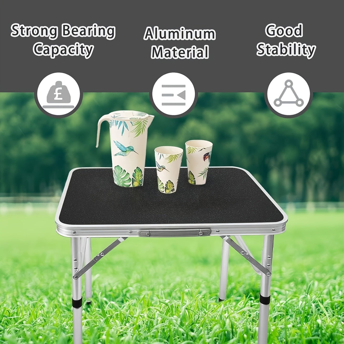 Adjustable Height Folding Table Portable Black-2