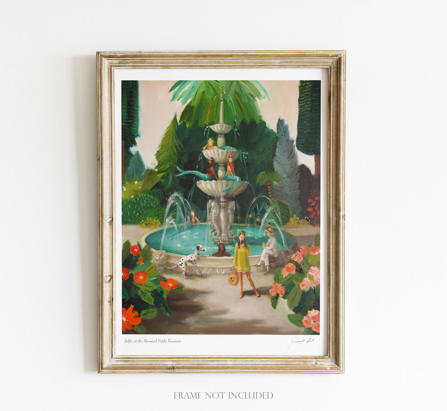 Selfie At The Mermaid Public Fountain Art Print - 8.5" X 11" by Janet Hill-0