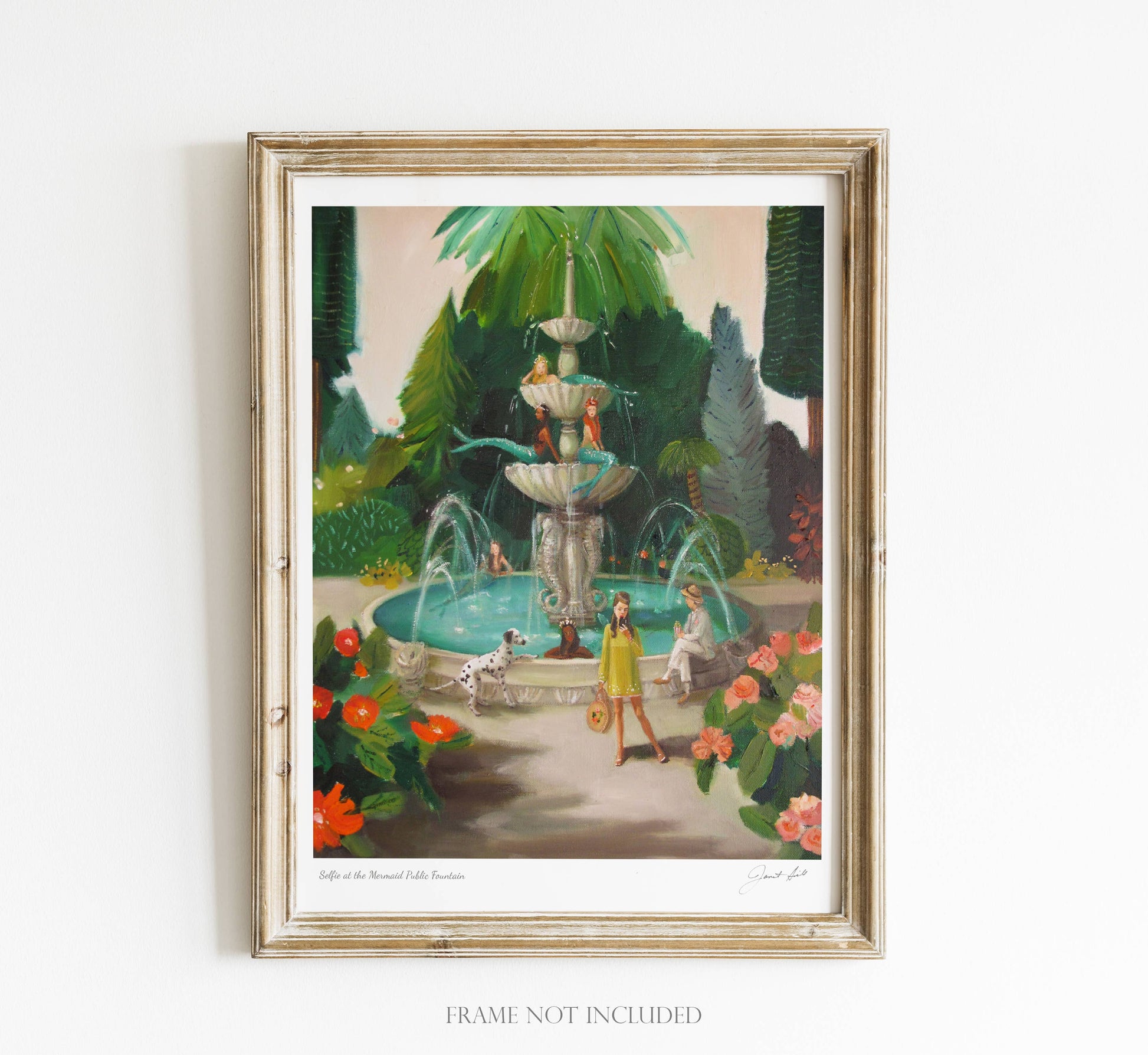 Selfie At The Mermaid Public Fountain Art Print - 8.5" X 11" by Janet Hill-0