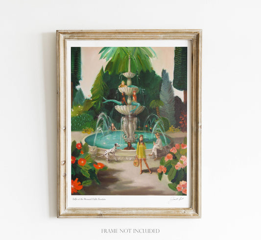 Selfie At The Mermaid Public Fountain Art Print - 8.5" X 11" by Janet Hill-0