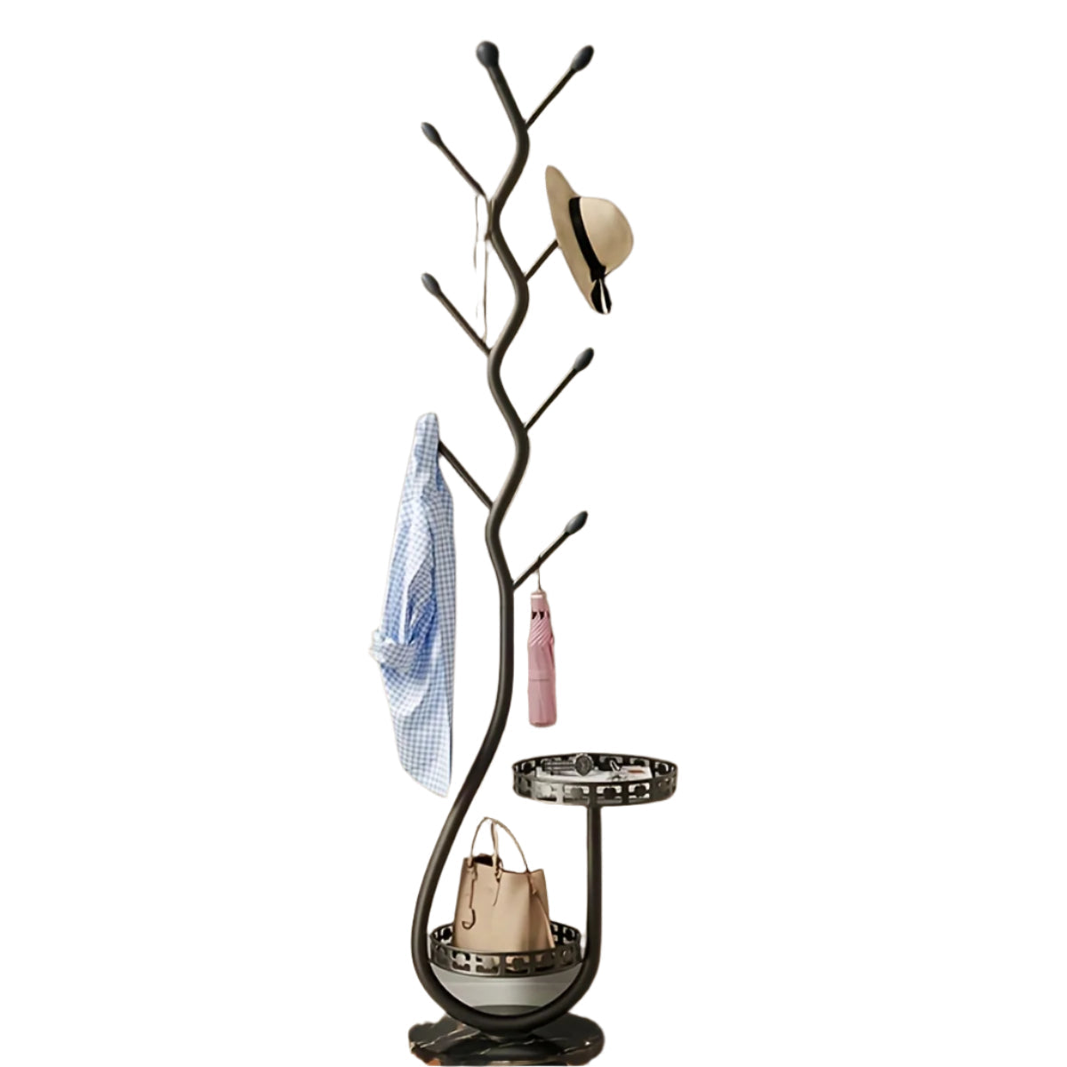 Freestanding Metal Coat Rack with Branch Hooks-0