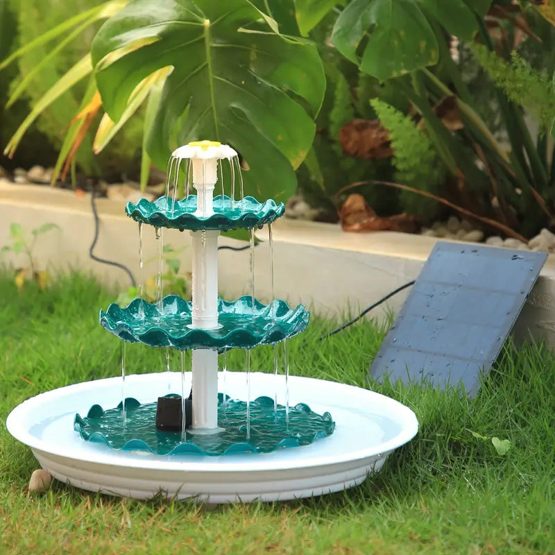 Solar-Powered 3 Tier Bird Bath Fountain Set-4