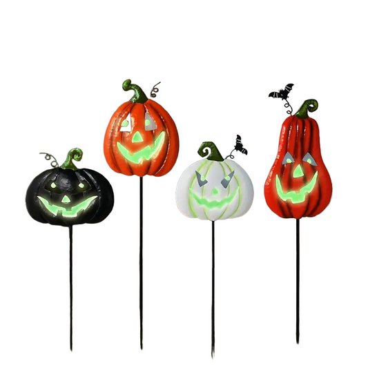 Spooktacular Glow: Set of 4 Halloween Fluorescent Pumpkin Yard Signs-0