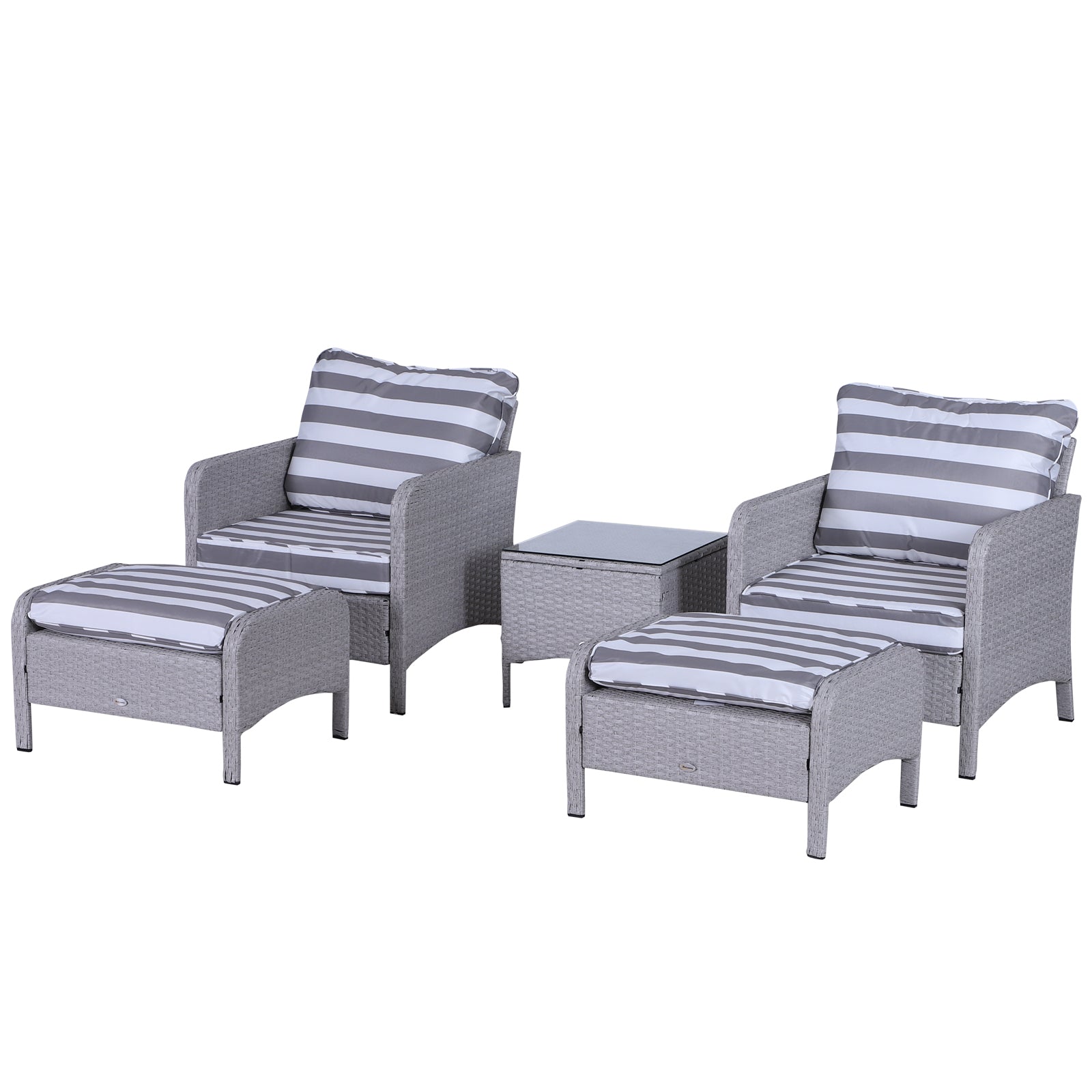 5 Piece PE Rattan Garden Furniture Set with Cushions and Glass Table - Grey-0