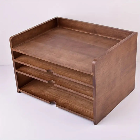 Vintage Solid Wood A4 Multi-layered File Organizer Box Rack-1