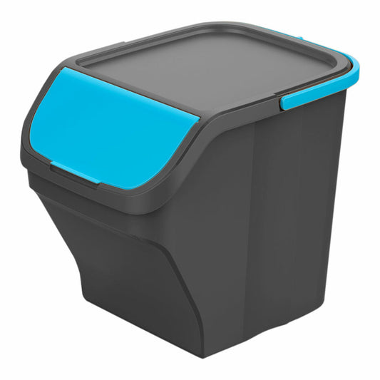 Recycling Waste Bin Mondex Stack N' Sort Blue Grey 25 L Stackable With lid 40 x 30 x 34 cm-0