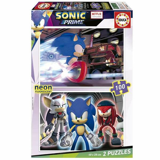 2-Puzzle Set Educa Neon Sonic 100 Pieces-0