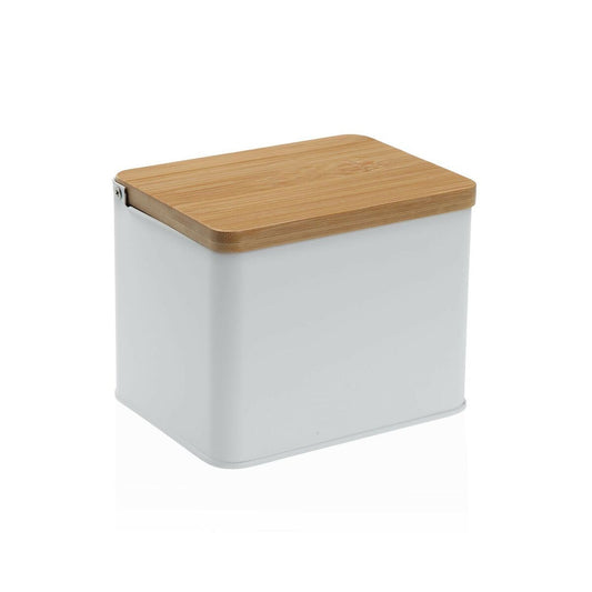 Salt Shaker with Lid Versa White Metal Bamboo 11 x 11 x 14 cm-0