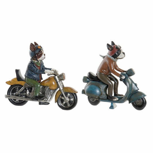 Decorative Figure DKD Home Decor 27 x 10 x 24 cm Red Blue Motorbike Yellow Vintage Dog (2 Units)-0