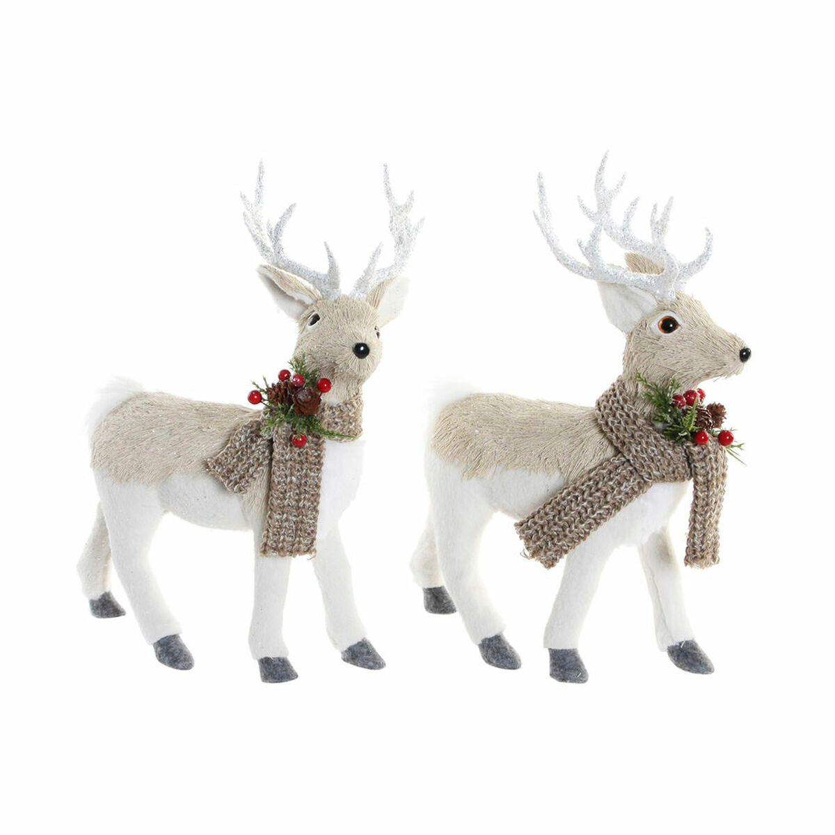 Christmas bauble DKD Home Decor Beige Polyester White polystyrene Reindeer (9 x 24 x 33 cm)-0